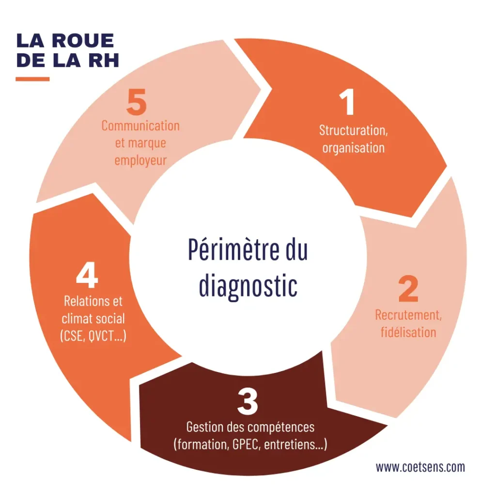 La roue de la RH, représentant le périmètre du diagnostic RH